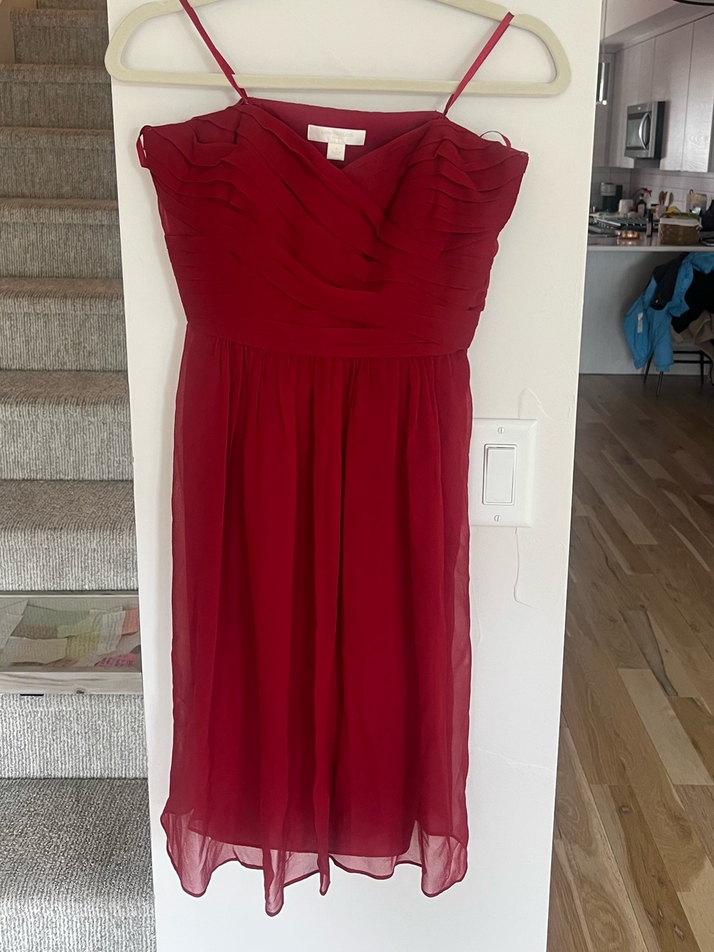 Ann Taylor Red Strapless Chiffon Dress